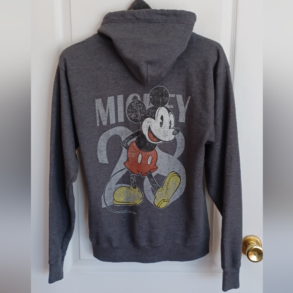 DISNEY PARKS SMALL HANES HOODED FULL-ZIP SWEATSHIRT DOUBLE-SIDED GRAPHIC MICKEY